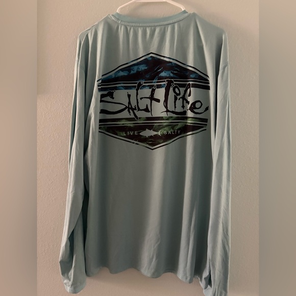 Salt Life Men's Sky Blue Long Sleeve Live Salty Front Pocket T Shirt Size Large - Picture 5 of 7
